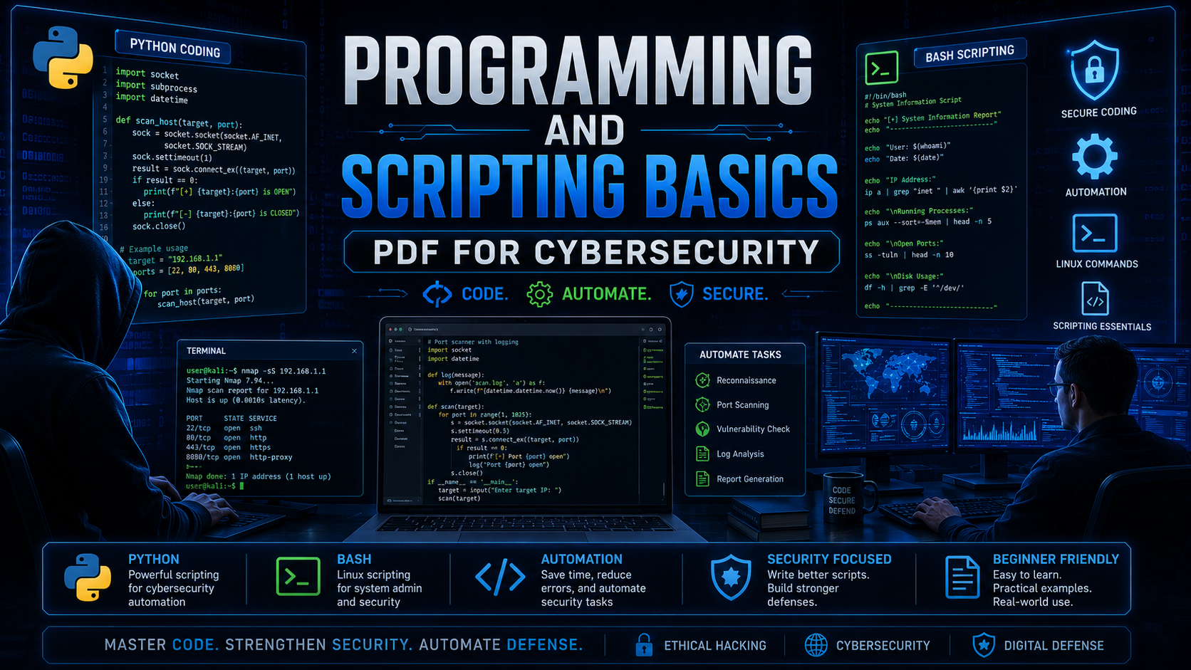 Cover image for: Programming and Scripting Basics PDF | Python for Cybersecurity Beginners